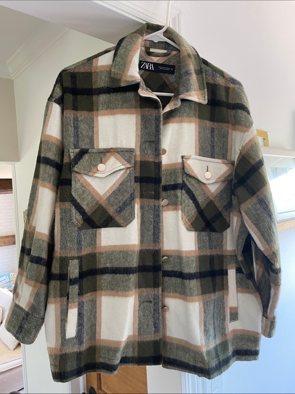 Zara Olive Green, Cream & Black Plaid Shacket